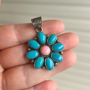 Turquoise and Pink Conch Flower Pendant